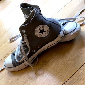 Converse Gray Leather High Tops